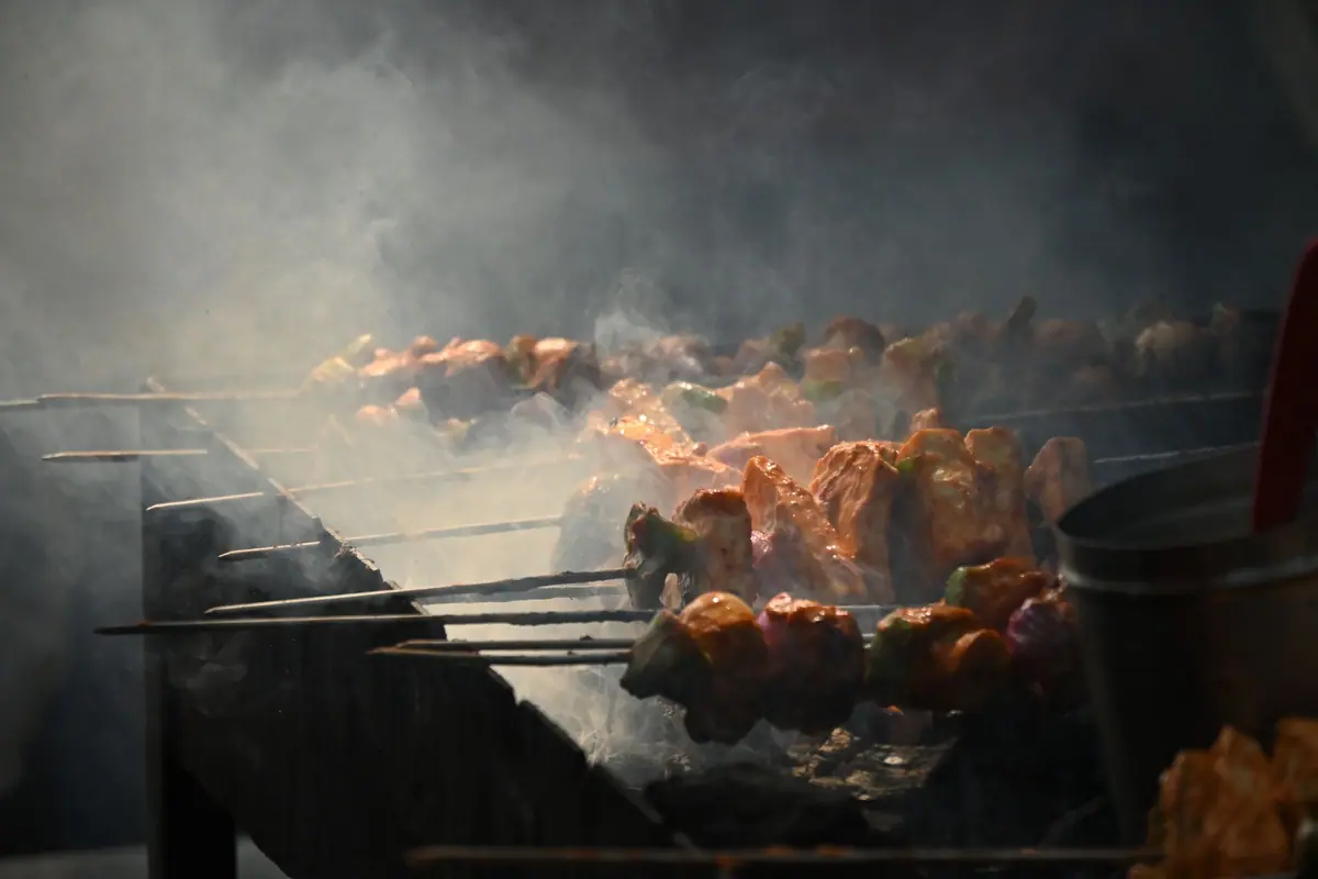 Juicy Barbecue Skewers on Smoky Grill