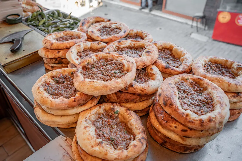 Stack of Freshly Baked Turkish Pide Bread on Display